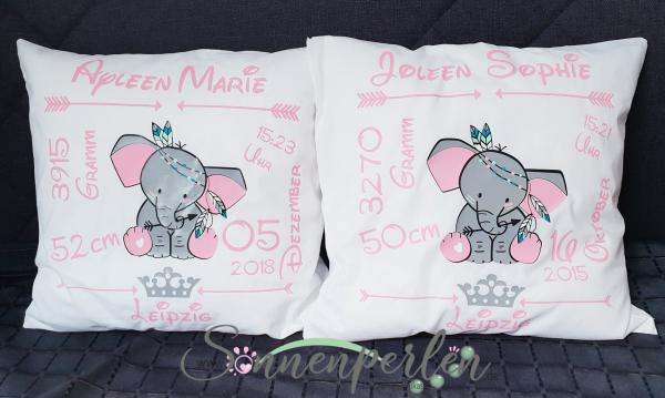 Geburtskissen Elefant Rosa